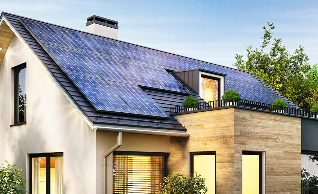 Solar panels installed across a residential roof